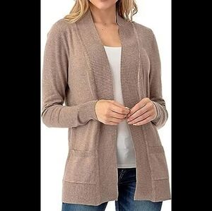 Beige Cardigan with pockets Cozy office Casual L lagenlook Career